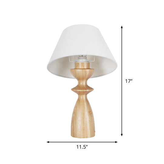 Modern Fabric Barrel Table Light With White Urn Wood Base - Ideal For Study Room Or Reading Nook