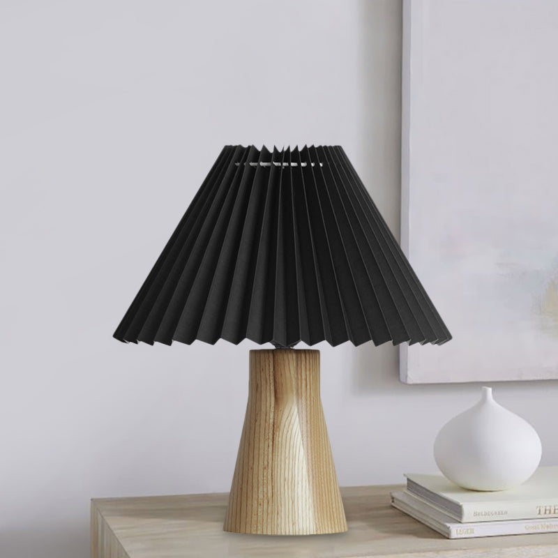 Modern Black Pleated Fold Night Light Table Lamp With Wood Base - Perfect For Bedside Lighting