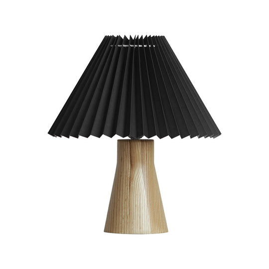 Modern Black Pleated Fold Night Light Table Lamp With Wood Base - Perfect For Bedside Lighting