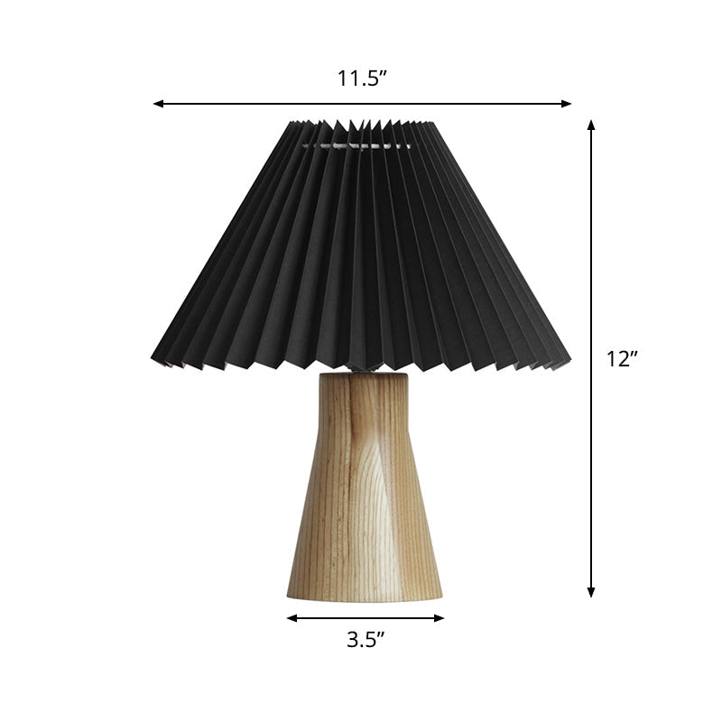 Modern Black Pleated Fold Night Light Table Lamp With Wood Base - Perfect For Bedside Lighting