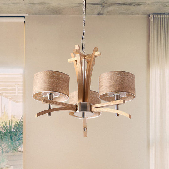 Modern Beige Radial Chandelier with Wood Suspended Shades - 3/6 Lights Pendant Lamp