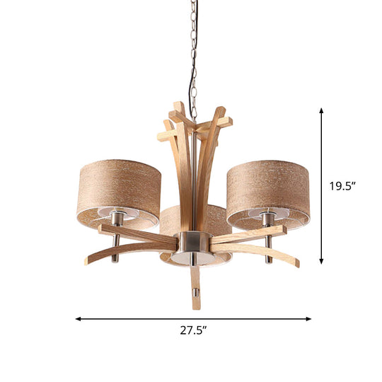 Modern Beige Radial Chandelier with Wood Suspended Shades - 3/6 Lights Pendant Lamp