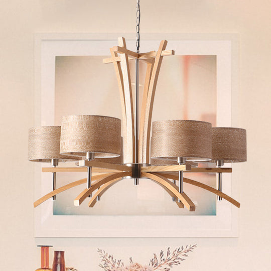 Modern Beige Radial Chandelier with Wood Suspended Shades - 3/6 Lights Pendant Lamp