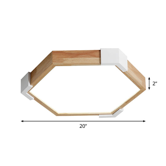 16/20 W Hexagon Flush Led Bedroom Lamp In White/Warm Light - Simple Wood Design