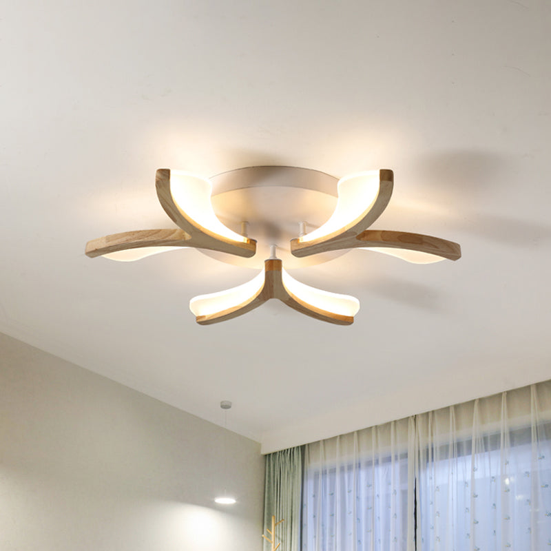 Modern Wood Y-Shape Semi Flush Light With 3/5 Heads - 23.5/27.5 W Led Ceiling Lamp In Warm/White /