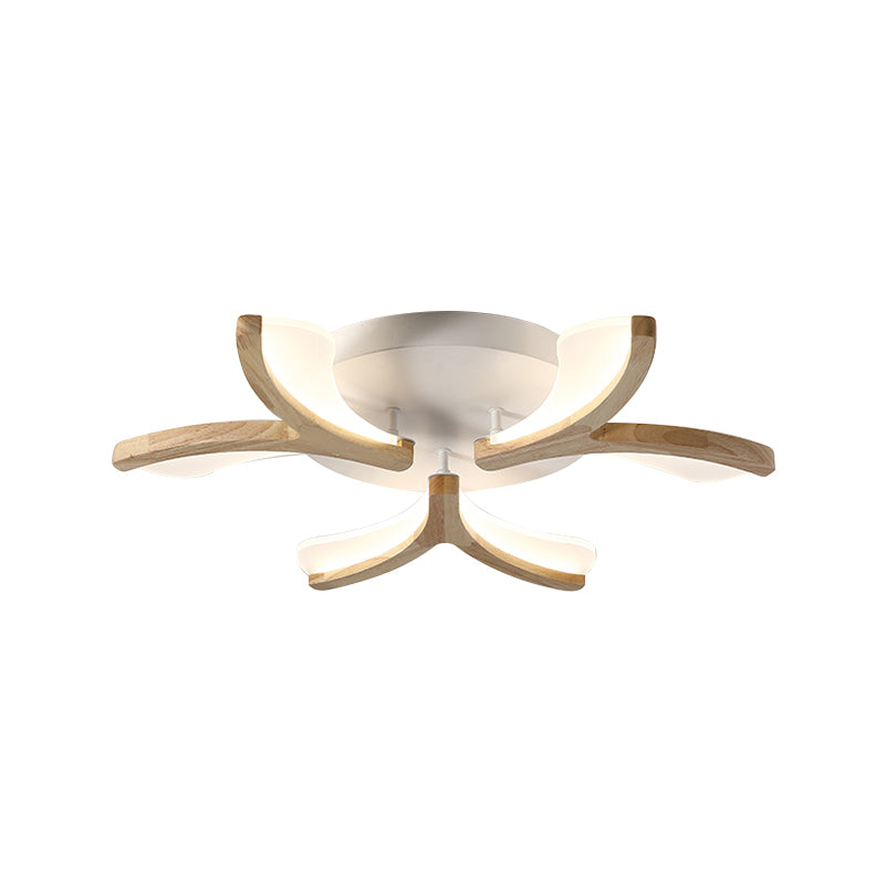 Modern Wood Y-Shape Semi Flush Light with 3/5 Heads - 23.5"/27.5" W LED Ceiling Lamp in Warm/White Light