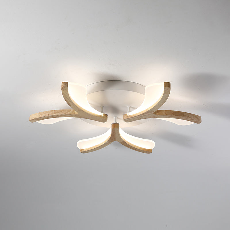 Modern Wood Y-Shape Semi Flush Light with 3/5 Heads - 23.5"/27.5" W LED Ceiling Lamp in Warm/White Light