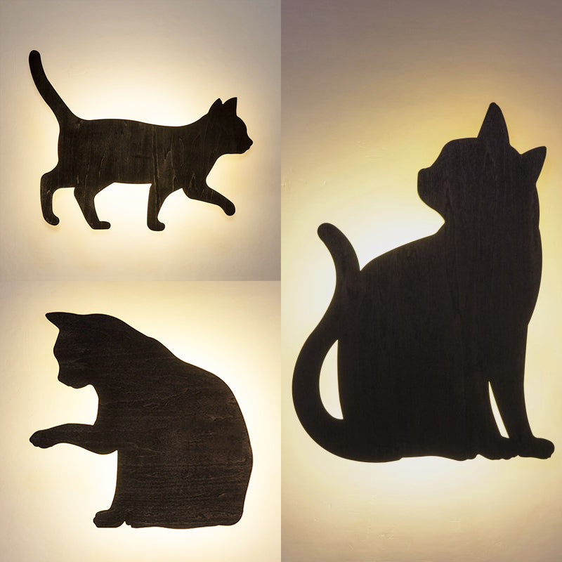 Kitten Kid Led Wall Sconce - Wood Animal Design Black Finish