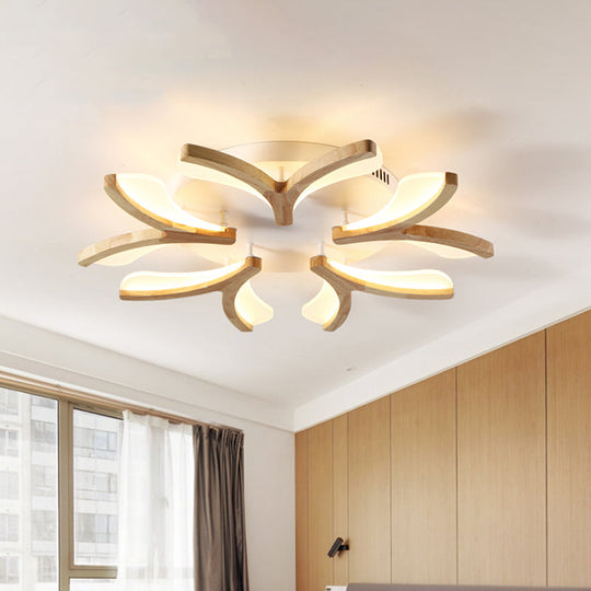 Modern Wood Y-Shape Semi Flush Light with 3/5 Heads - 23.5"/27.5" W LED Ceiling Lamp in Warm/White Light