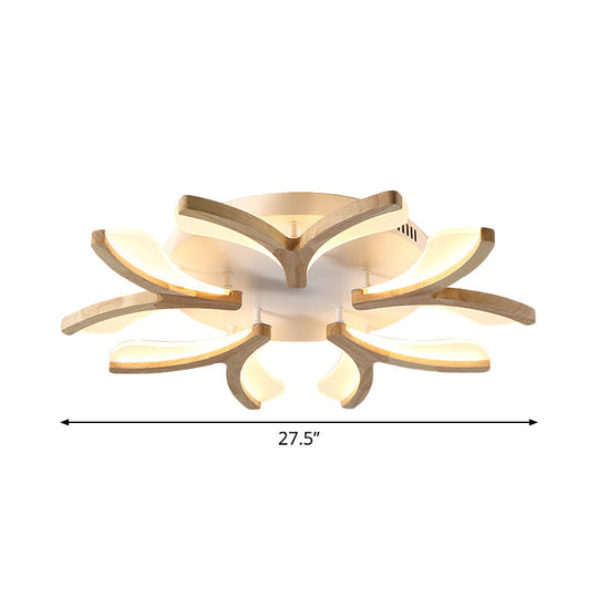 Modern Wood Y-Shape Semi Flush Light with 3/5 Heads - 23.5"/27.5" W LED Ceiling Lamp in Warm/White Light