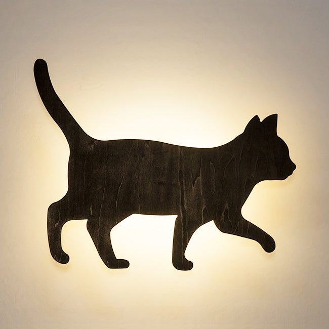 Kitten Kid Led Wall Sconce - Wood Animal Design Black Finish / A