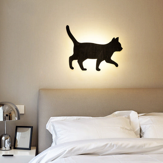 Kitten Kid Led Wall Sconce - Wood Animal Design Black Finish