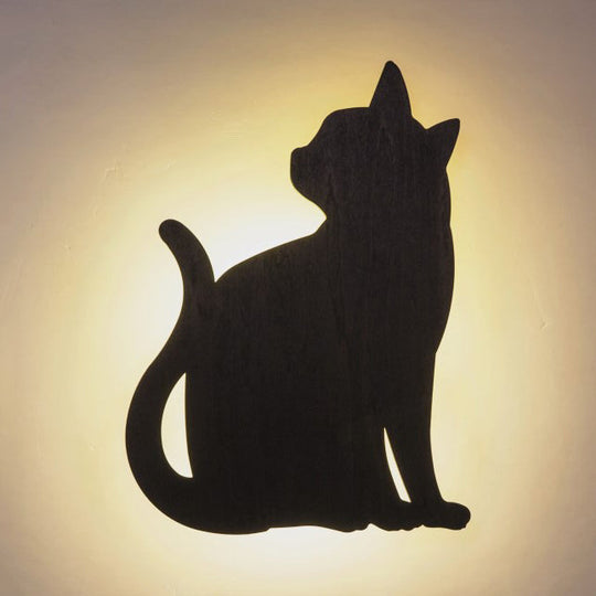 Kitten Kid Led Wall Sconce - Wood Animal Design Black Finish / B