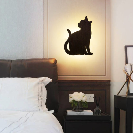 Kitten Kid Led Wall Sconce - Wood Animal Design Black Finish