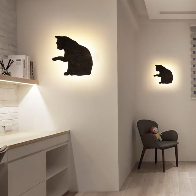 Kitten Kid Led Wall Sconce - Wood Animal Design Black Finish