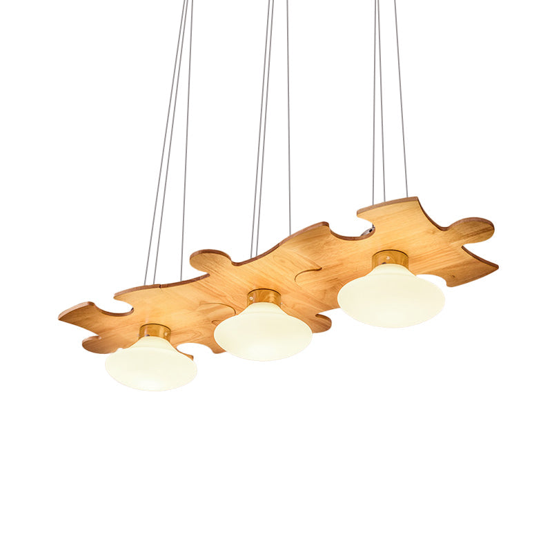 Modern Multi-Light Pendant Lamp With Glass Jellyfish Design And Wood Beam