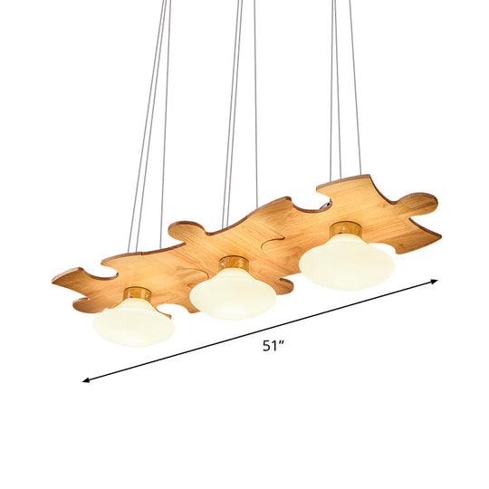 Modern Multi-Light Pendant Lamp With Glass Jellyfish Design And Wood Beam