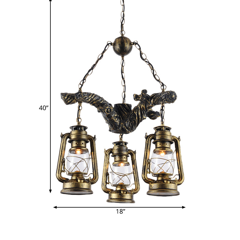 Ginevra - Coastal Brass Lantern Chandelier with Clear Glass & Resin Branch Beam