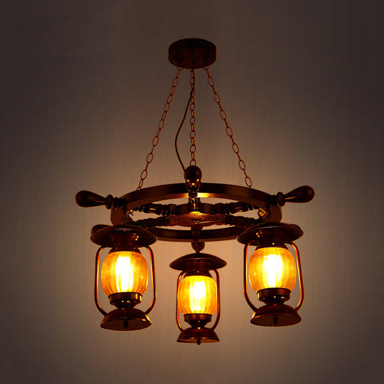 Alioth - Antiqued Copper Finish Kerosene Chandelier - Yellow Glass Pendant Lamp