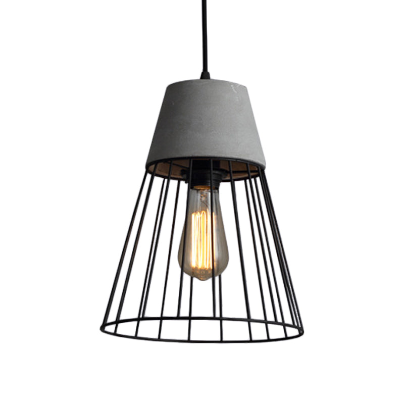 Antiqued Black/Rose Gold Conic Cage Ceiling Pendant Light with Cement Top and 1 Light