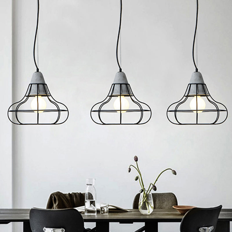 Industrial Iron Hanging Light Kit In Black - Pendant With Cage Design 1 Bulb Cement Cap