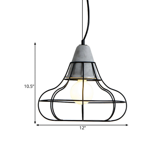 Black Iron Cage Pendant Light Kit with Cement Cap for Industrial decor