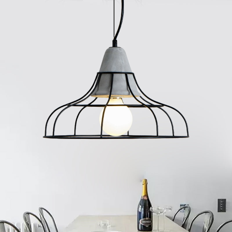 Black Iron Cage Pendant Light Kit with Cement Cap for Industrial decor