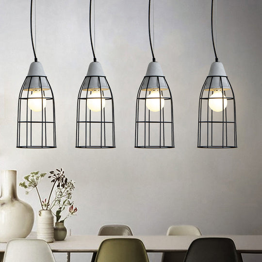 Industrial Iron Hanging Light Kit In Black - Pendant With Cage Design 1 Bulb Cement Cap