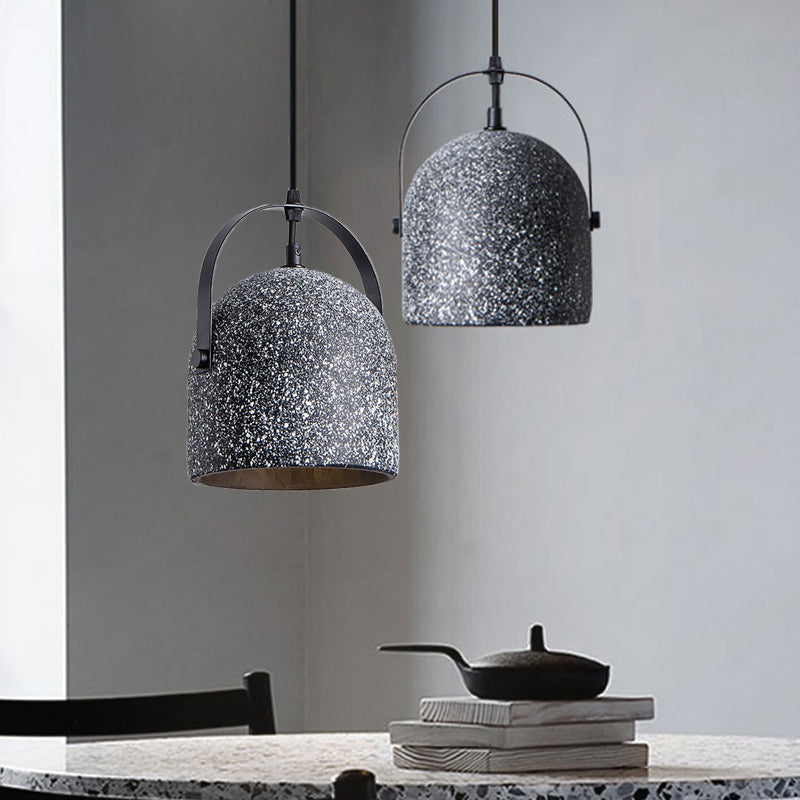 Vintage Cement Dome Pendant Light with Handle - White, Black, Grey - for Hallways