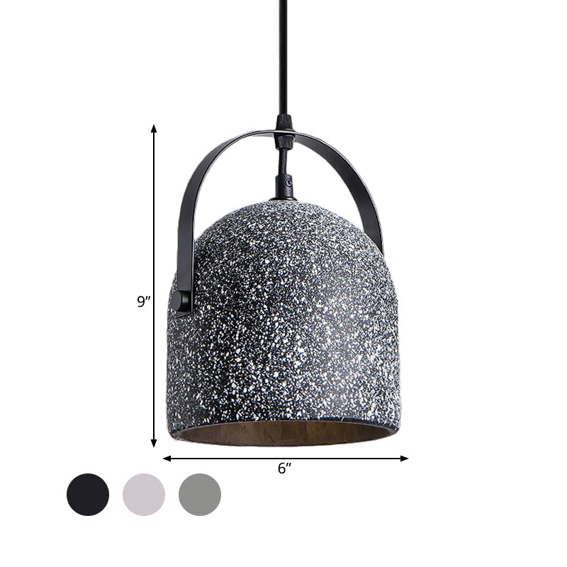 Vintage Cement Dome Pendant Light with Handle - White, Black, Grey - for Hallways