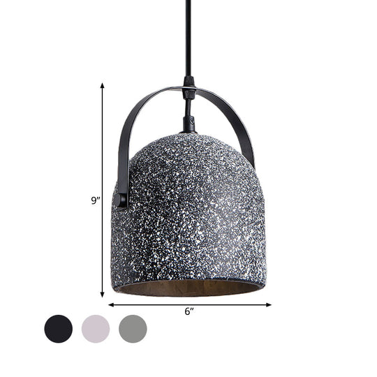 Vintage Cement Dome Pendant Light with Handle - White, Black, Grey - for Hallways