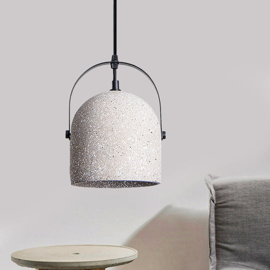 Vintage Cement Dome Pendant Light with Handle - White, Black, Grey - for Hallways