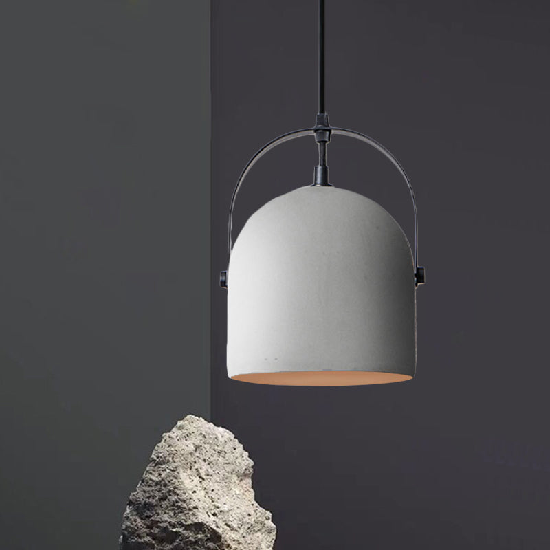 Vintage Cement Dome Pendant Light with Handle - White, Black, Grey - for Hallways