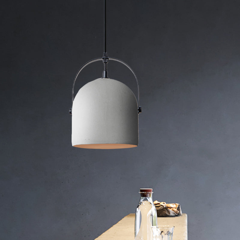 Vintage Cement Dome Pendant Light with Handle - White, Black, Grey - for Hallways