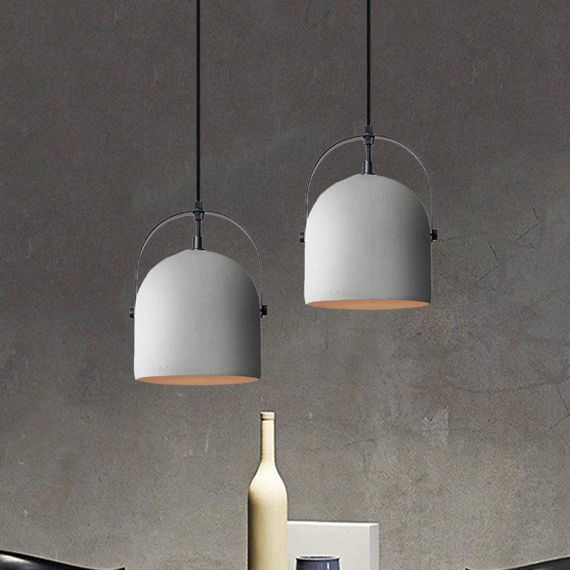 Vintage Cement Dome Pendant Light - White/Black/Grey 1-Light Hallway Hanging Lamp