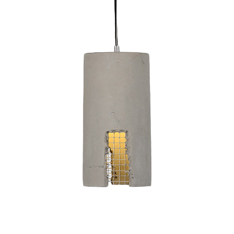 Antiqued Cement Pendant Lamp Fixture - Grey Cylinder/Dome Hanging Ceiling Light Bulb