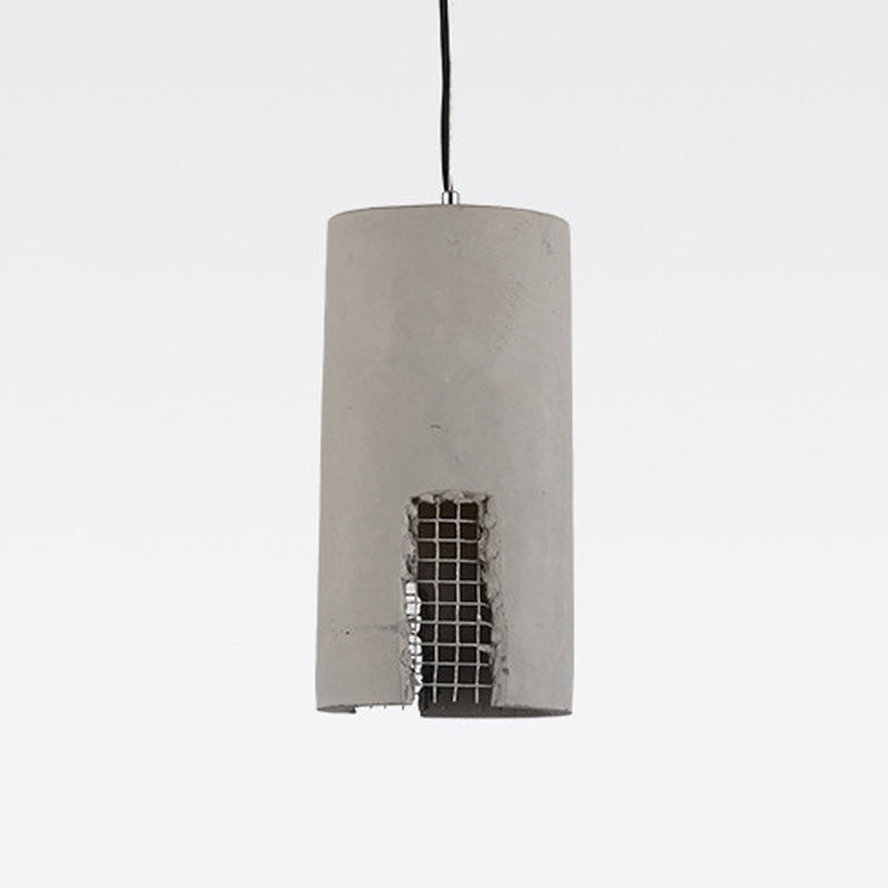 Antiqued Grey Cement Pendant Light Fixture With Hanging Bulb