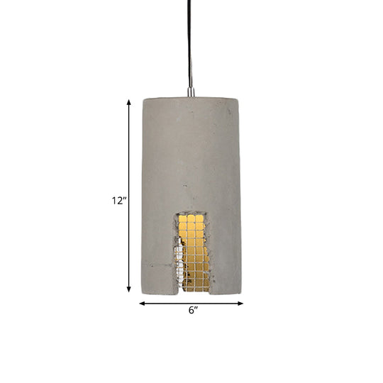 Antiqued Cement Pendant Lamp Fixture - Grey Cylinder/Dome Hanging Ceiling Light Bulb