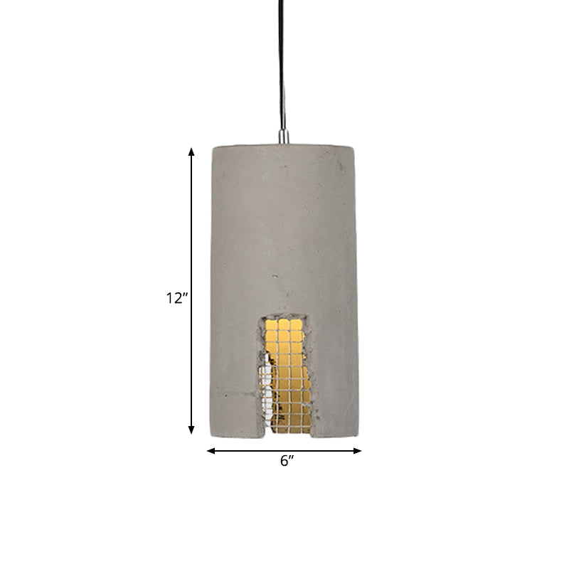 Antiqued Grey Cement Pendant Light Fixture With Hanging Bulb