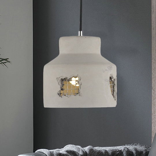 Antiqued Cement Pendant Lamp Fixture - Grey Cylinder/Dome Hanging Ceiling Light Bulb