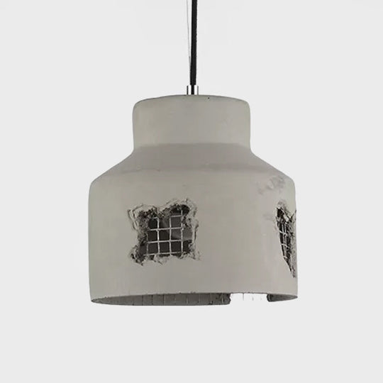 Antiqued Cement Pendant Lamp Fixture - Grey Cylinder/Dome Hanging Ceiling Light Bulb