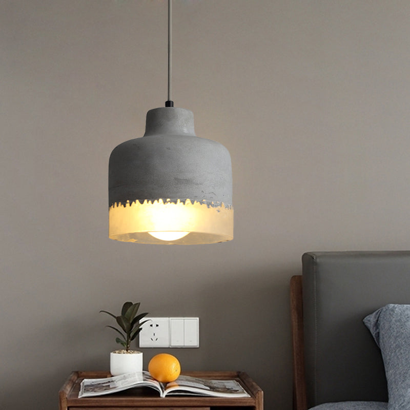 Industrial 1-Light Grey Cement Ceiling Pendant For Restaurants - Altar Shaped