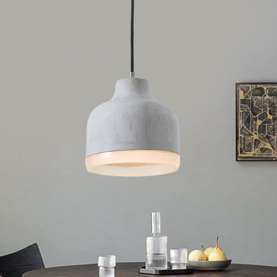 Industrial-Style Cement Grey Hanging Pendant Ceiling Lamp - Cone/Bowl/Dome Design, 1-Light Resin Fixture