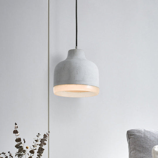 Industrial-Style Cement Grey Hanging Pendant Ceiling Lamp - Cone/Bowl/Dome Design, 1-Light Resin Fixture