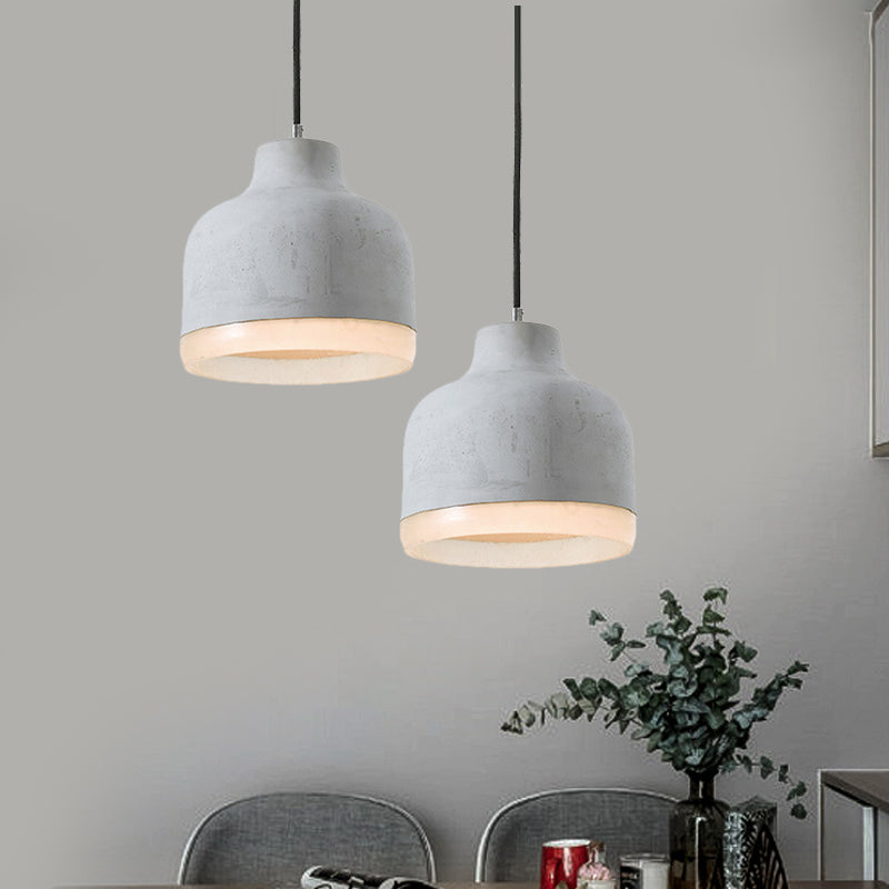 Industrial-Style Cement Grey Hanging Pendant Ceiling Lamp - Cone/Bowl/Dome Design, 1-Light Resin Fixture