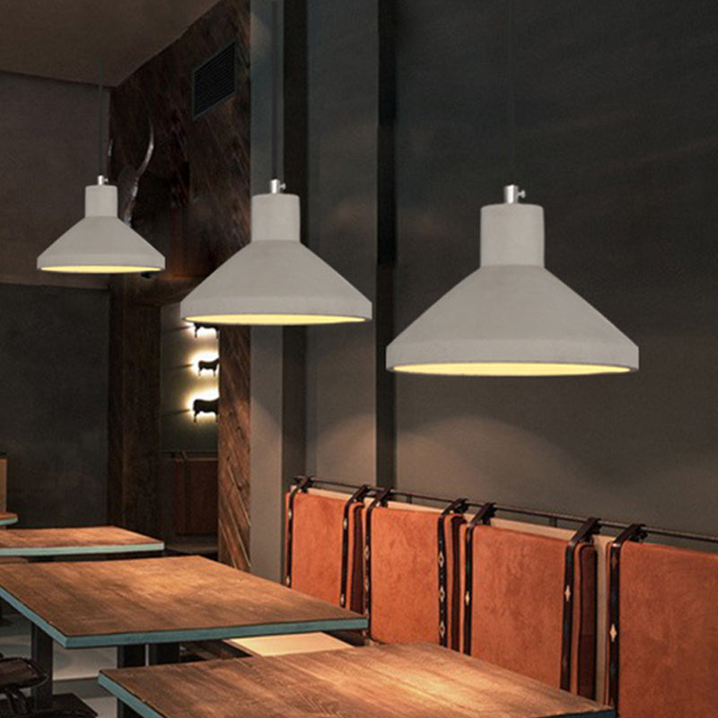 Antiqued Cement Coffee House Pendant Lamp: 1-Bulb Grey Hanging Light Kit With Wide Flare Design