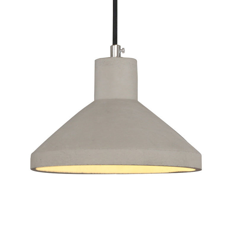 Antiqued Cement Coffee House Pendant Lamp: 1-Bulb Grey Hanging Light Kit With Wide Flare Design