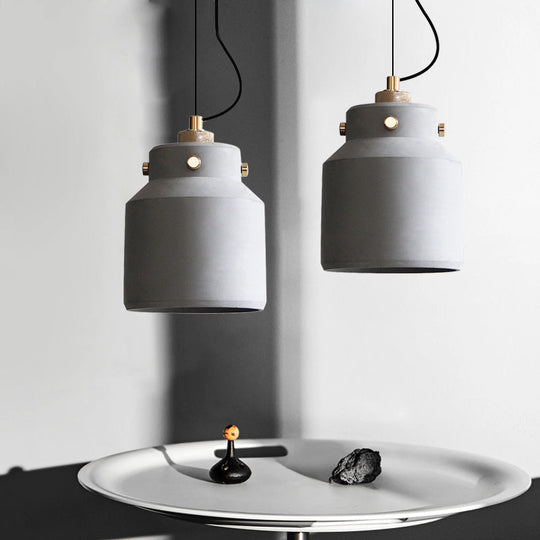 Vintage Cement Hanging Pendant Light With Grey Can And 1 Bulb - Available In 3 Sizes For Bar Island