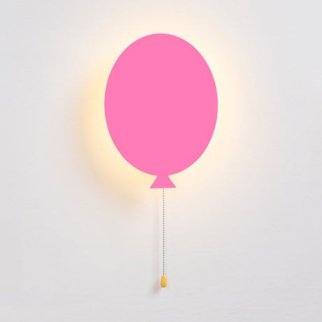 Cartoon Led Wall Sconce - Wooden Slim Panel Balloon Light For Childs Bedroom Or Kindergarten Pink