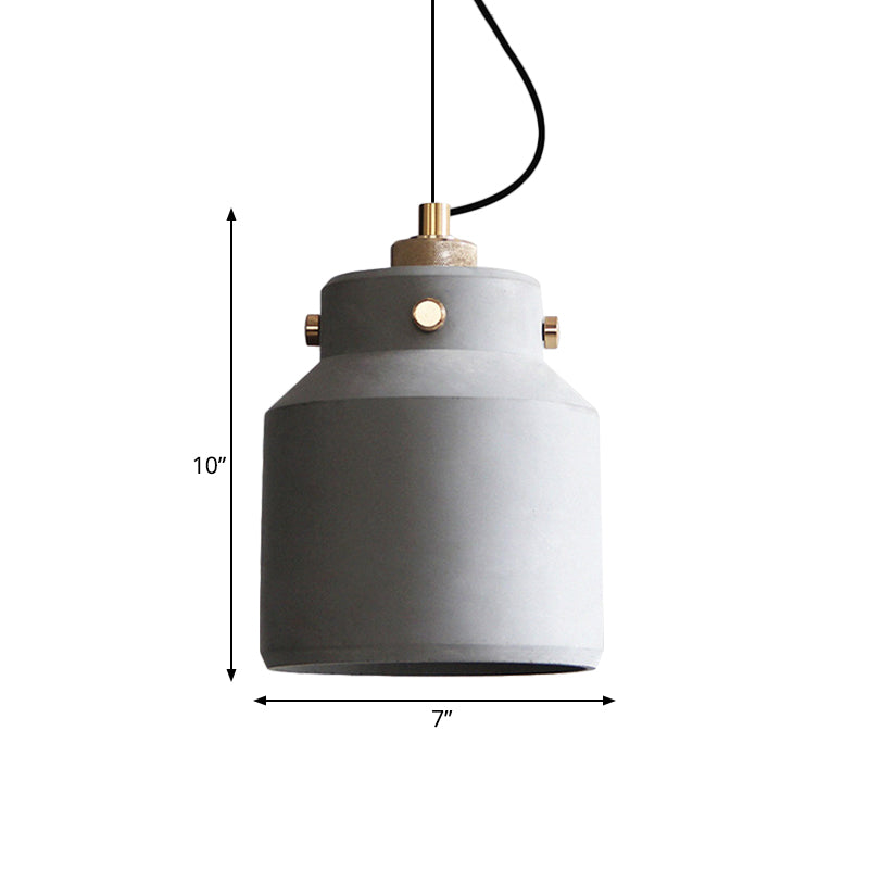 Vintage Cement Hanging Light Fixture - Grey Can/Barn Pendant Lamp